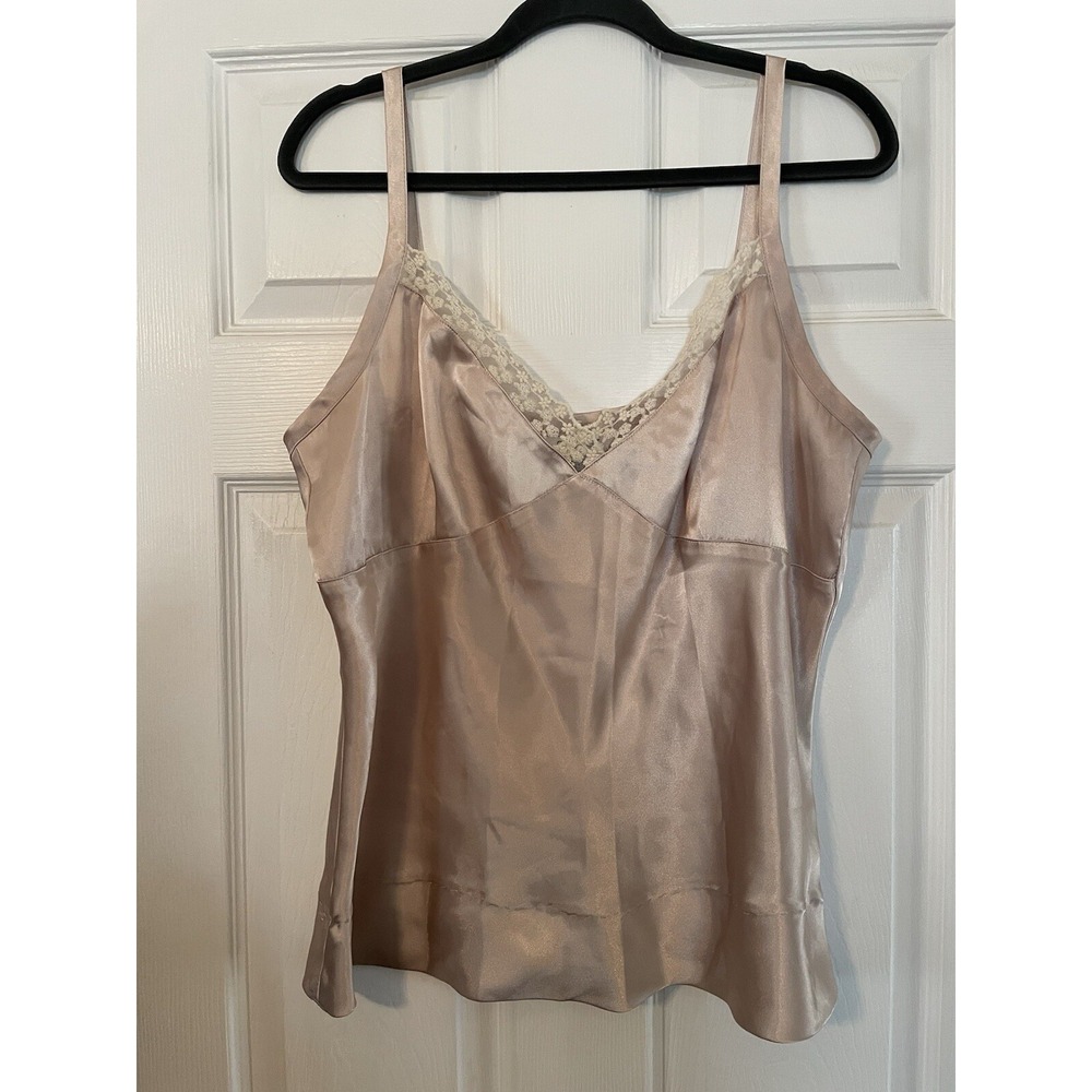 Y2k Cami Tank Top Fruit Khaki Shiny Smooth Satin Lace Baby Doll XL(16/18) George